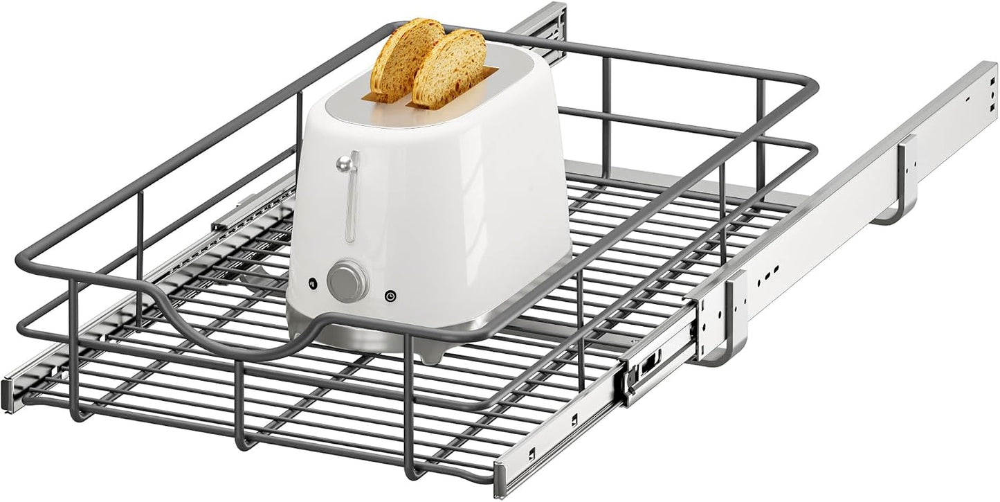 2 Tier Pull Out Cabinet Organizer - 20" W x 22" D Soft Close Slide Out Shelves with Shelf Liners - Pullout Drawers for Kitchen Cabinets, Pantry, Bathroom, Heavy Duty Steel Wire Baskets