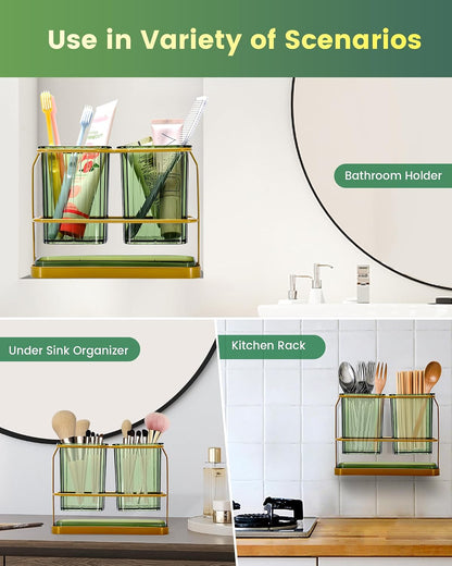 Clear Toothbrush Holders for Bathroom, 2 Cups Wall Mounted, Dry & Wet Separation, Organizers and Storage Set for Family Kids