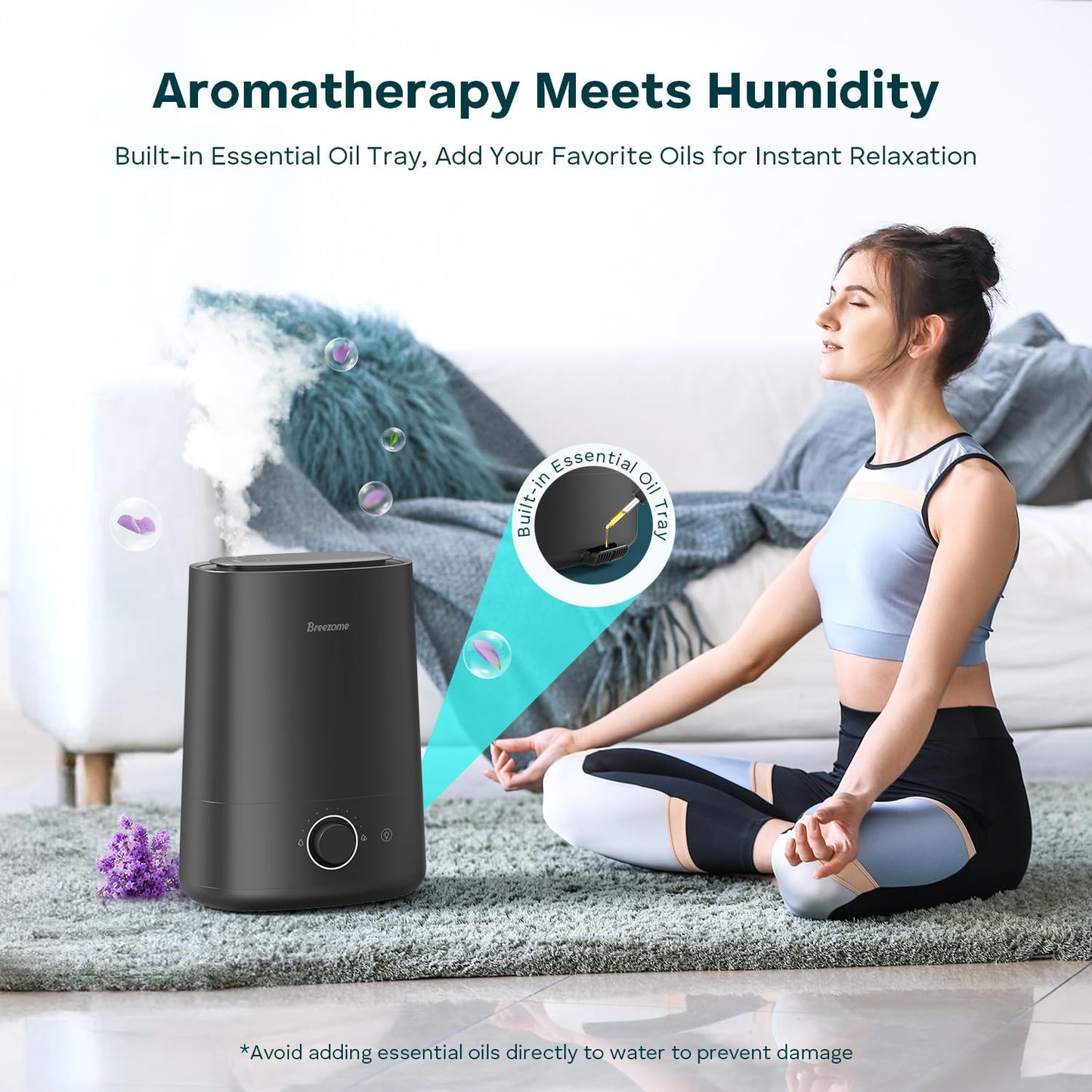 BREEZOME 5L Humidifier for Bedroom 360° Nozzle 50H Runtime Quiet Operation | Ultrasonic Cool Mist, Essential Oil Diffuser,Top-Fill Design,Auto Shut-Off,Coverage for Baby Nursery, Plants& Large Room