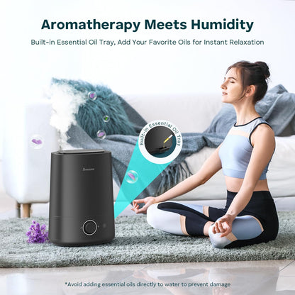 BREEZOME 5L Humidifier for Bedroom 360° Nozzle 50H Runtime Quiet Operation | Ultrasonic Cool Mist, Essential Oil Diffuser,Top-Fill Design,Auto Shut-Off,Coverage for Baby Nursery, Plants& Large Room