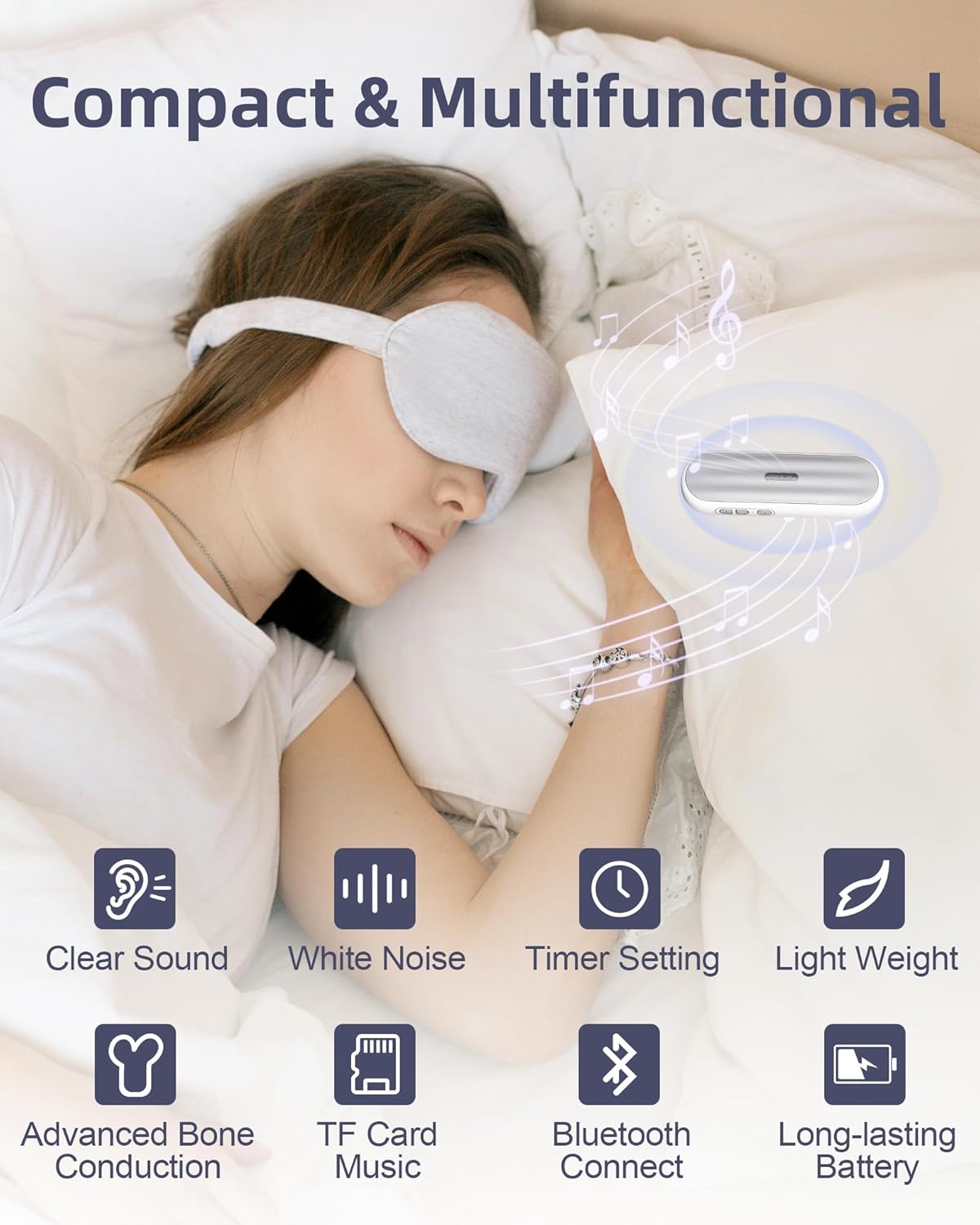 Under Pillow Speaker Bluetooth for Sleeping: Private White Noise Speaker with Bone Conduction for Sleep -Silver