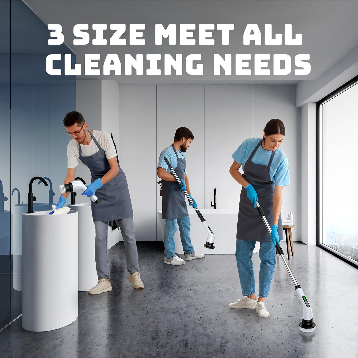 Electric Spin Scrubber for Bathroom: Shower Cleaner Brush with Long Handle (White1)