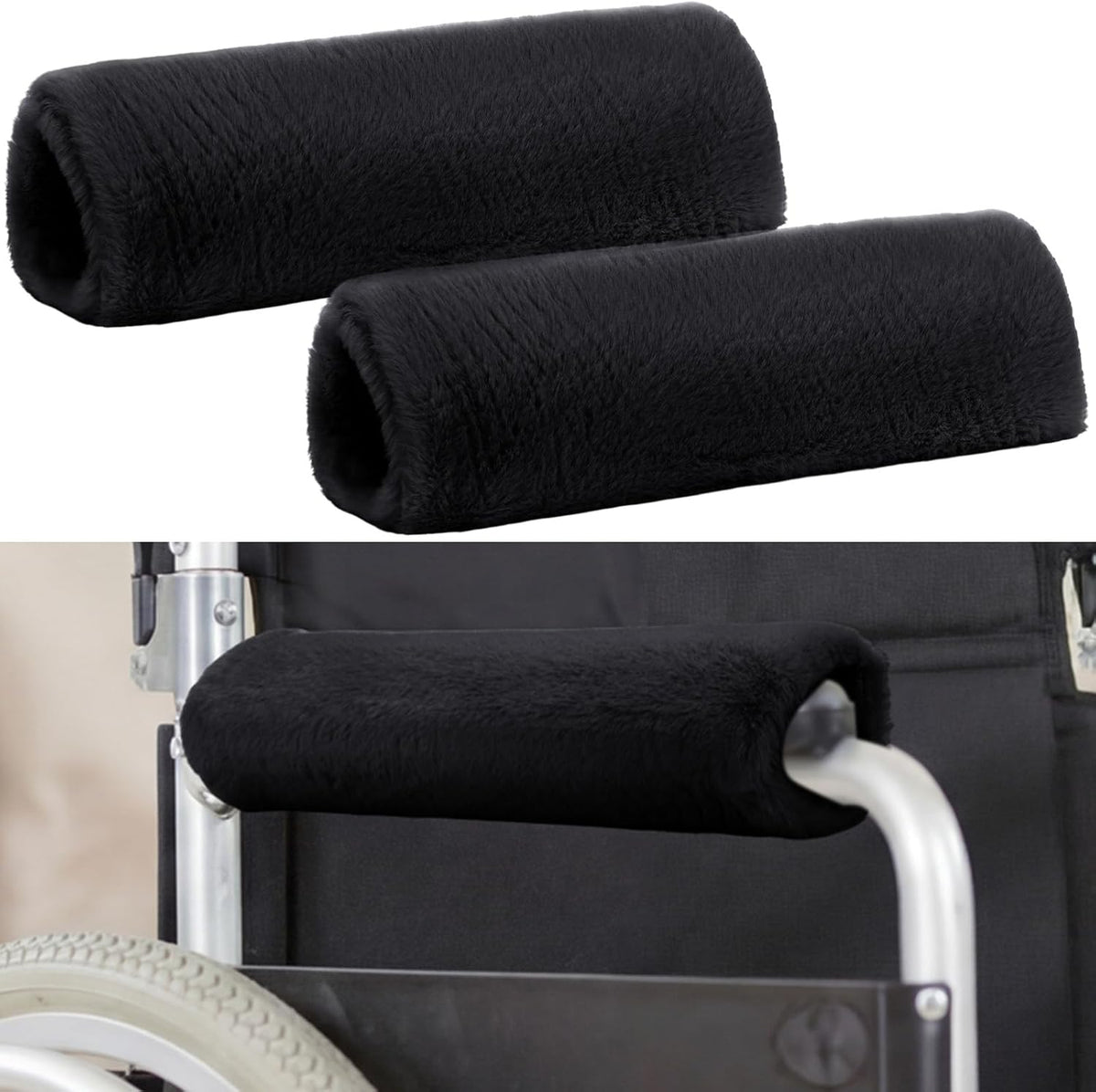 Threlaco 2 Pcs Wheelchair Armrest Covers Soft Fluffy Foam Wheelchair Armrest Pads Non Slip Arm Rest Cover Cushion Pad for Armchairs Office Chairs(Blue)