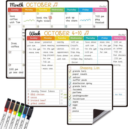 Magnetic Dry Erase Weekly Calendar for Fridge - Large 17"x12" Magnetic Weekly Planning Board with Hourly Time Slots - 6 Extra Fine Point Markers Included
