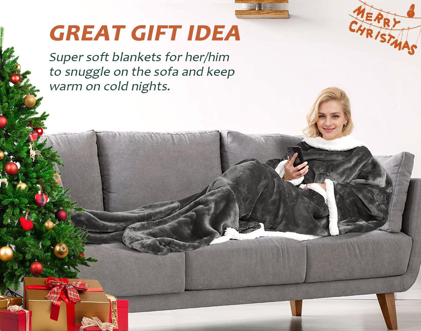 Catalonia Wearable Blanket with Sleeves & Foot Pocket for Adults | Soft Fleece Throw Wrap with Hands-Free Comfort, Perfect for Reading, TV Time & Relaxing, Christmas Gift for Women & Men