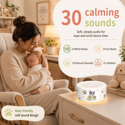 Kipcush White Noise Machine for Baby & Adults, 30 Soothing Sounds, Sleep Sound Machine with 8 Color Night Light, Memory Function, White Noise for Sleeping, Nursery, Office, Travel & Relaxation