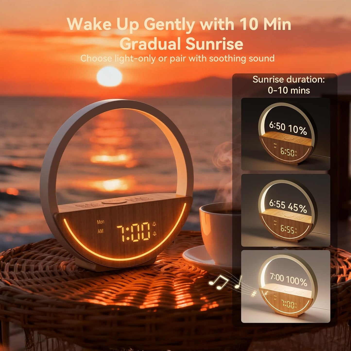 Vivilumens Sunrise Alarm Clock White Noise Sound Machine for Bedroom | Gentle Wake Up Light with 20 Soothing Sounds Sleep Aids, Dimmable Clock, Touch Control, Timer, Dual Alarms for Heavy Sleepers