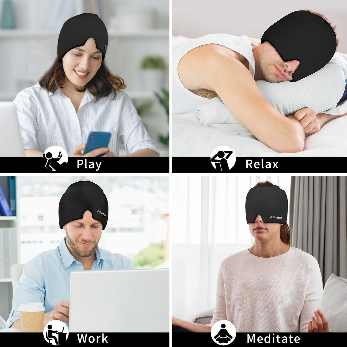 ZNÖCUETÖD Migraine Headache Relief Cap Hat Full Head ice Pack Wrap Cold Cap