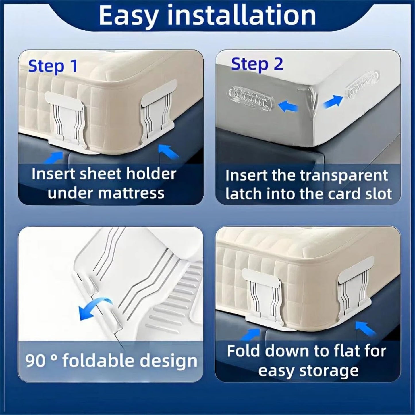 4Pcs Bed Sheet Straps – No-Slip Adjustable Clips for Mattress, Keeps Sheets Tight (White)