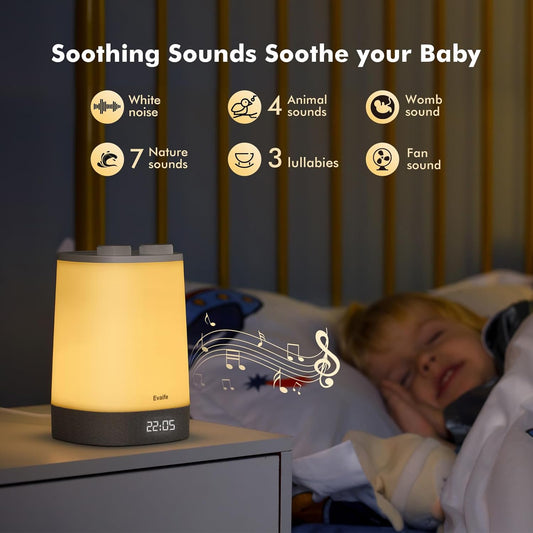 Baby Sound Machine, Nursery Night Light for Kids, Alarm Clock, White Noise Machine for Sleeping, OK to Wake Clock for Toddlers, APP Control, Fan Rain Wave, Sleep Trainer