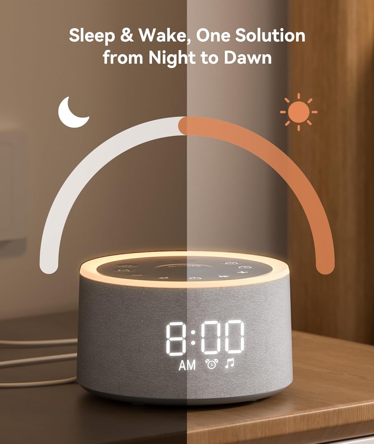 Dreamegg D1+ Sound Machine Alarm Clock, 29 Soothing Sounds with Night Light | Sound Machine for Sleep, White Noise Machine, 0-100% Dimmable, White Noise Alarm Clock for Bedrooms Adults Baby, Grey