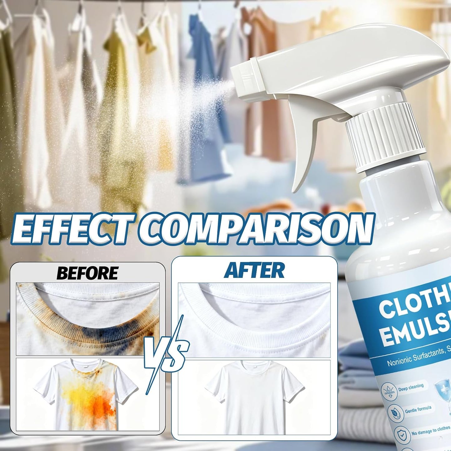 JAOJAO Clothing Emulsifier Stain Remover Spray 300g | For Grease-Prone Kitchen Uniforms, Work Clothes and Daily Washable Laundry Spots
