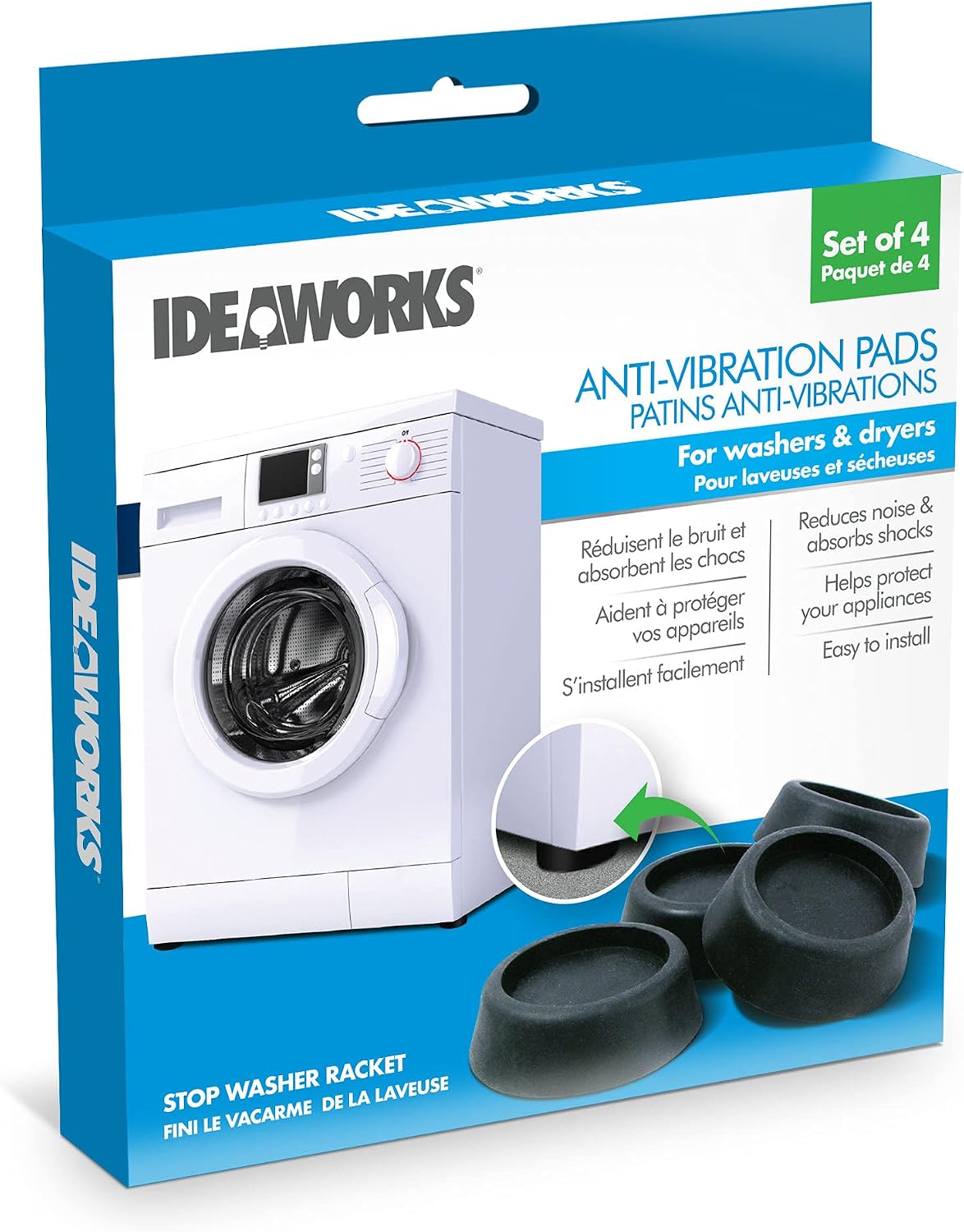 IdeaWorks Washing Machine Anti-Vibration Pads - 4 pc set, Black (JB6368)