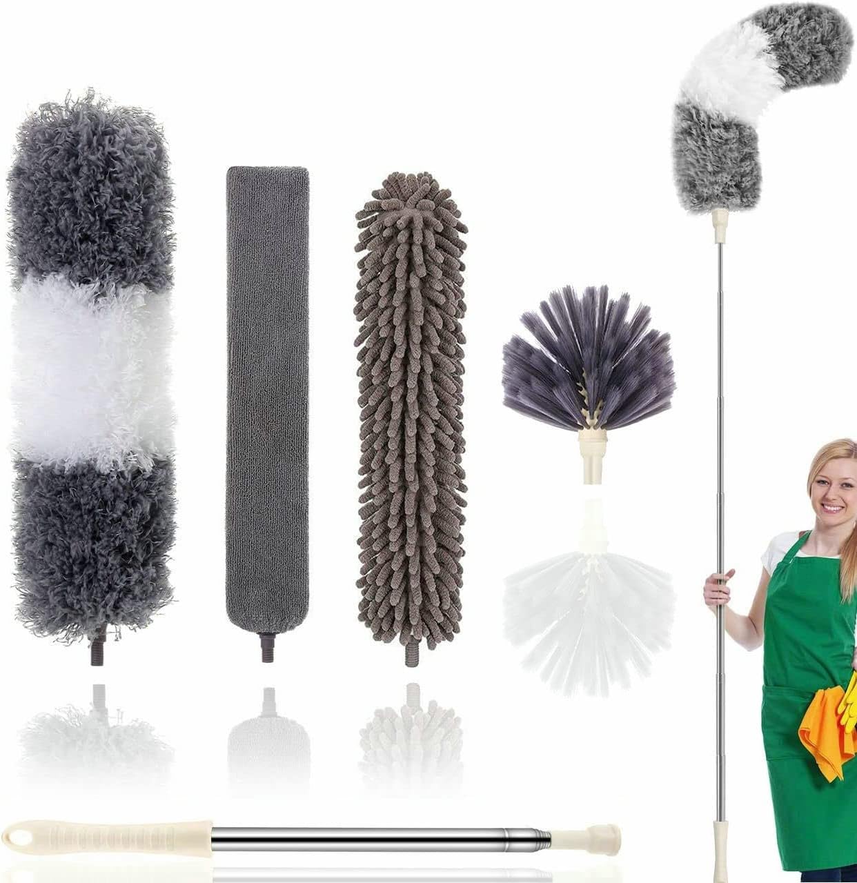 Retractable Gap Dust Cleaner Under Appliance Microfiber Duster Dust Brush with Extension Pole (36 to 49 inches) Cleaning Duster for Bed High Ceilings Furniture Bottom Household Gap Duster Gray