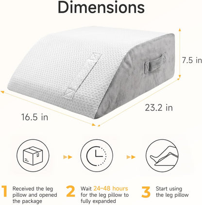 Leg Pillow Elevation Blood Circulation, 23.2×16.5×7.5in, White | Leg Elevating Pillows for After Surgery, Foot Knee Pillow for Back Pain, Memory Foam Wedge for Elevation for Leg Swelling