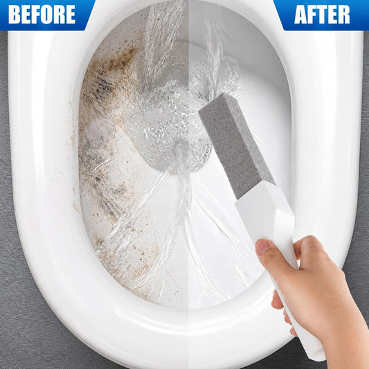 50 Pack Toilet Cleaning Pumice Stones for Toilet with 5 Universal Handles | Grey White Bowl Ring Remover, for Hard Water Stains and Calcium Buildup, Universal Handles on Bathtubs, Sinks, Pools, Grills