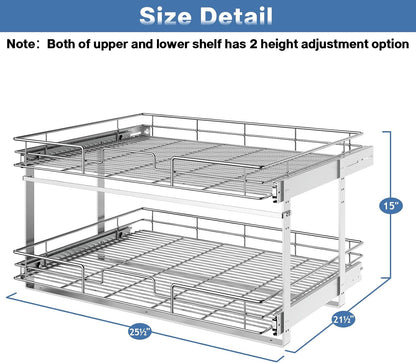 LOVMOR 2 Tier Individual Pull Out Cabinet Organizer 11" W x 18" D, Slide Out Kitchen Cabinet Storage Sliding Shelves