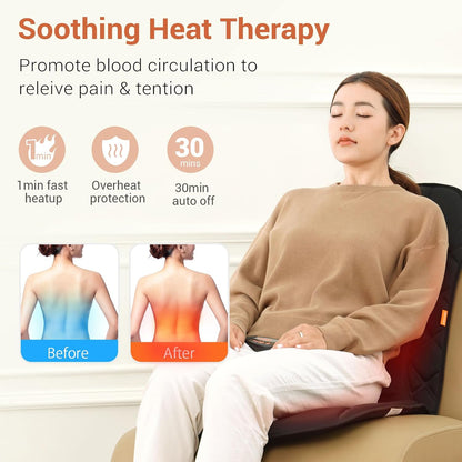 CARSHION Upgraded Length,10 Vibration Motor,Back Massager Cushion with Heat | Heated Seat Cover Massage Cushion for Pain Relief for home