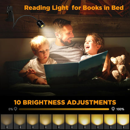 LED Reading Lights for Bed Headboard, Zoomable Clip Light with 360° Flexible Gooseneck, 3 Color Modes & 10 Brightness Levels, USB Powered Book Light for Headboard, Desk, Dorm & Study