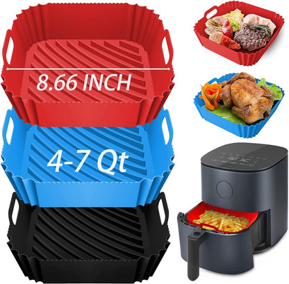 2Pcs Silicone Air Fryer Liners Reusable Square Thickened Airfryer Basket for 4 to 7 QT Baking Tray Accessories Kitchen Gadgets Replacement of Flammable Disposable Parchment Paper