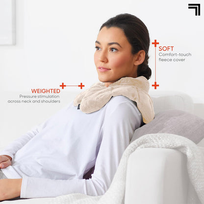Sharper Image Unscented Heated Neck & Shoulder Wrap - Microwavable Warm & Cooling Plush Pad, Weighted for Pain, Tension & Stress Relief Therapy, Gift for Women & Men