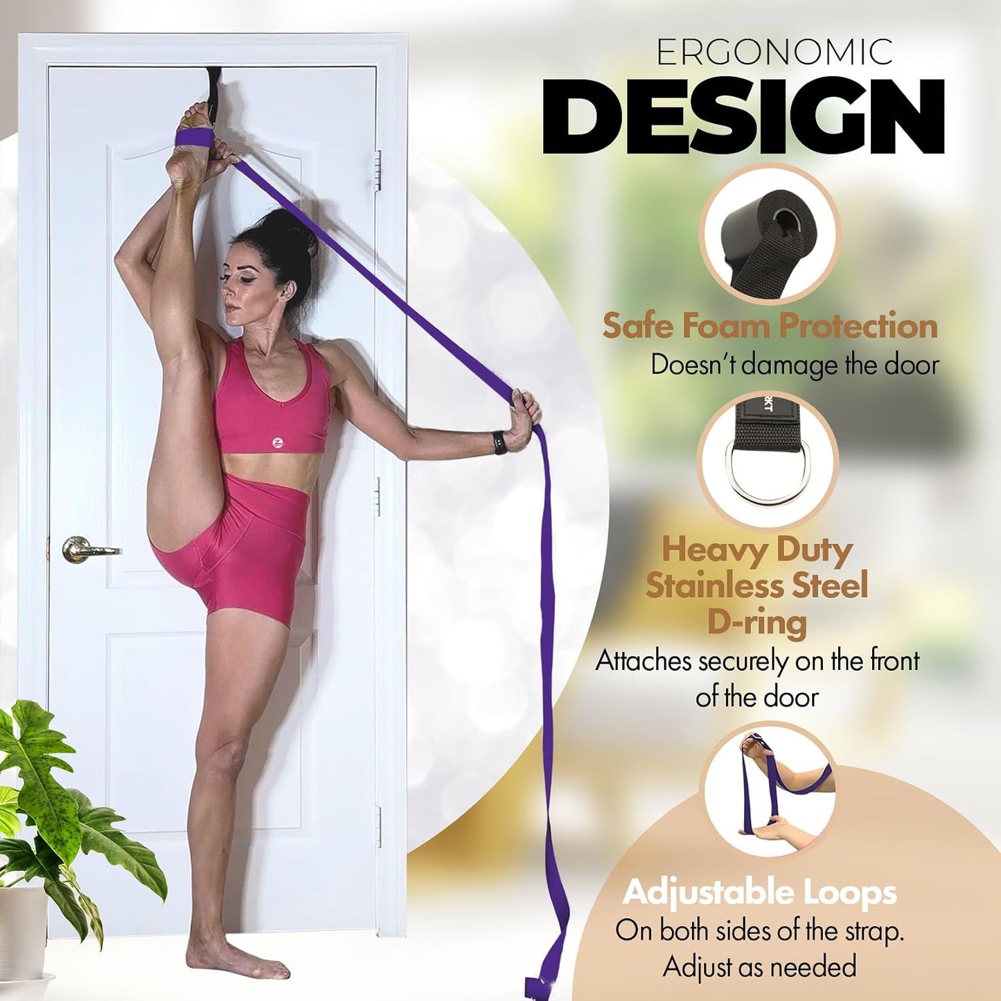 Pilates Stretching Strap with Door Anchor for Flexibility Training | Improve Leg Flexibility, Core Stability and Posture Alignment - Ideal for Pilates, Stretching, Mobility and Home Workouts