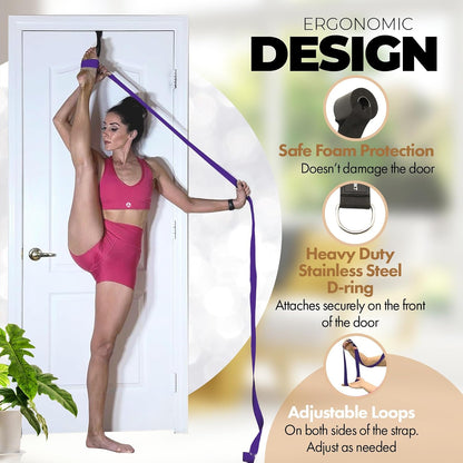 Pilates Stretching Strap with Door Anchor for Flexibility Training | Improve Leg Flexibility, Core Stability and Posture Alignment - Ideal for Pilates, Stretching, Mobility and Home Workouts