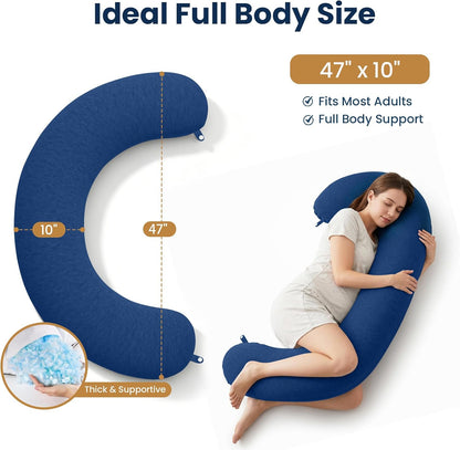 TranquilRelax C Shaped Body Pillow for Side Sleepers, Memory Foam Long Pillow for Leg, Hip & Back Support, Soft Washable Cover,Grey-47"*10"