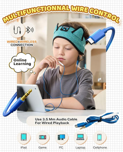 KIDSBAND Kids Bluetooth Headphones, Sleep Headband [Wireless & Wired Playback 2in1] Foldable Headphones for School/Travel/Tablet/Sleep