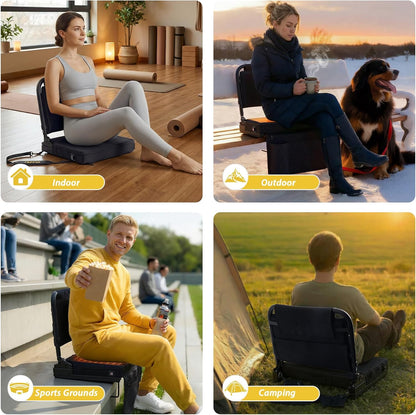 Heated Stadium Seat, Folding Chair with Back Support for Bleachers | 5-Position Adjustable Backrest, 16.5" Wide Seat, USB Heating Pad (Power Bank NOT Included), Supports 330 lbs, Carry Strap