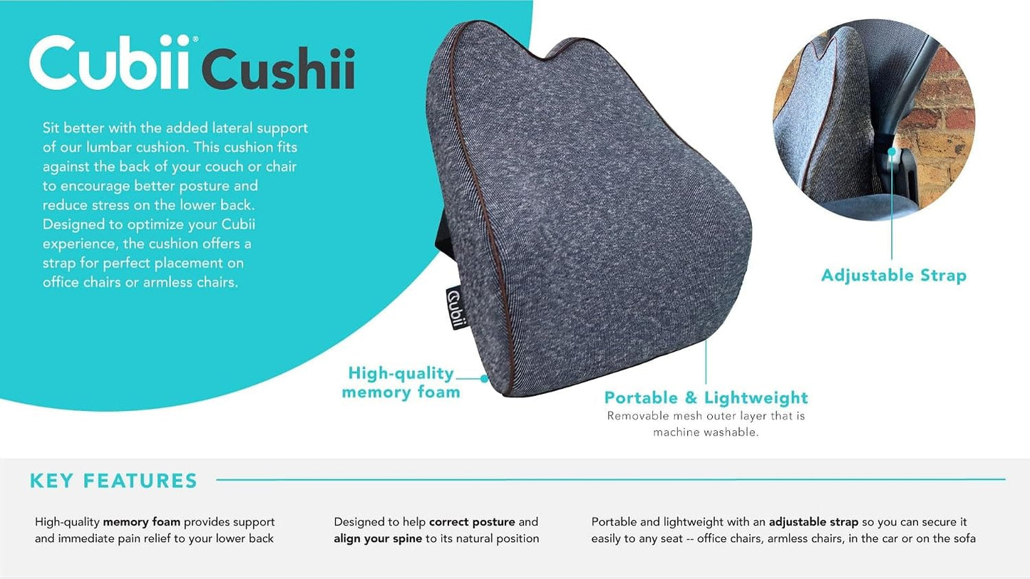 Cubii Cushii V2 Back Support Cushion for Back and Lower Back Pain Relief Universal Fit for Desk, Office, Kitchen Chairs, Couch Cushions with Advanced Lumbar Support