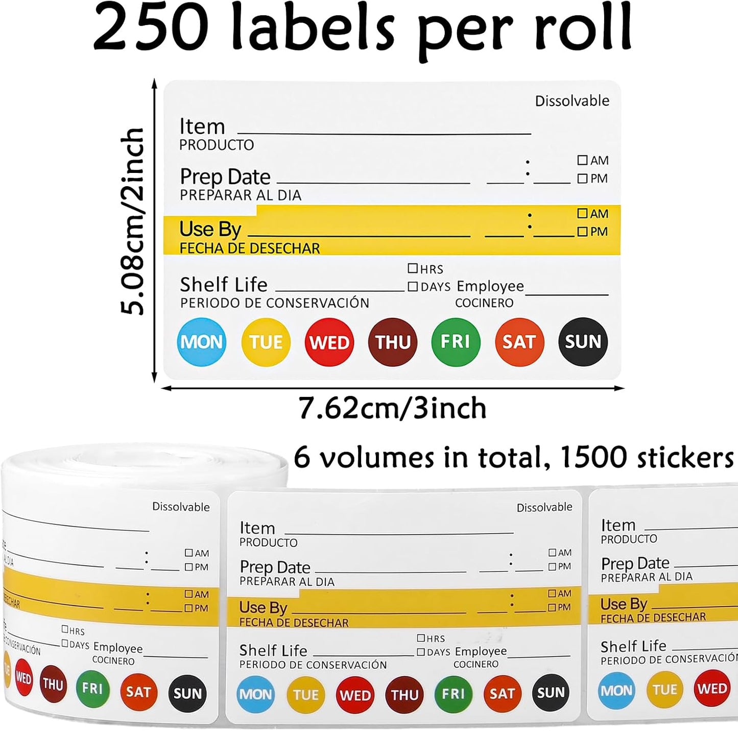 1500pcs Dissolvable Label 2x3in Food Rotation Stickers | 2×3" / 5×7.6cm, easy-to-read format Strong adhesive, sticks to plastic, glass & metal Perfect for restaurants, cafés, kitchen