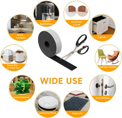 Felt Strips with Adhesive Backing Heavy Duty Cuttable Felt Tape Roll Furniture Pads for Chair Legs - Protecting Hardwood Floors, Chair Wall Protector (Black, 80 x 0.5 x 0.14 Inch)