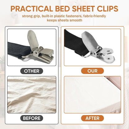 Bed Sheet Holder Straps, 2Pcs Elastic Adjustable Bed Sheet Grippers | Fitted Sheet Holder Keep Sheets in Place, Enhance Sleep Experience, Black
