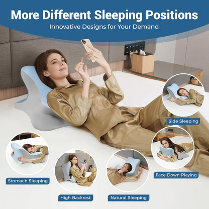 Reading Pillow for Bed, Lying, Leaning and Prone, Ergonomic Memory Foam Bed Wedge Pillow for Headboard, Chin & Back Support Pillows on Bedrest Couch Floor- Grey