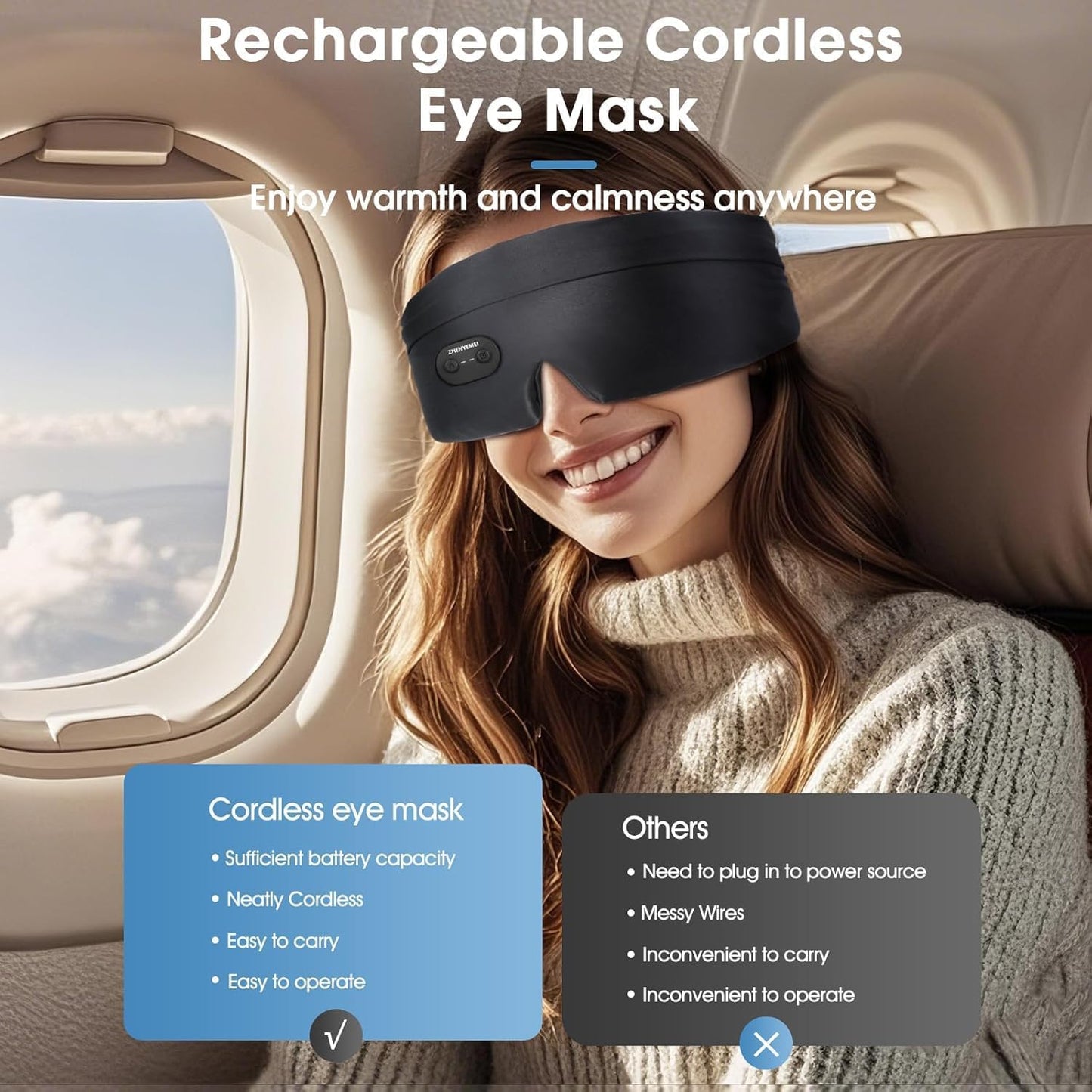 Heated Eye Masks for Dry Eyes, Cordless Silk Mask, 3 Heat Levels Electric Heating Pad for Eye Strain Relief & Fatigue,Ideal Eye Mask for Men Women,Sleep,Travel
