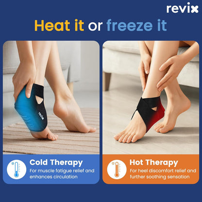 REVIX Heel Ice Pack Wrap for Plantar Fasciitis & Achilles Tendonitis, Gel | Full-heel Coverage for Men & Women, Hot or Cold Relief for Heel Spurs & Foot Discomfort, Adjustable, Reusable (Not for Ankle)