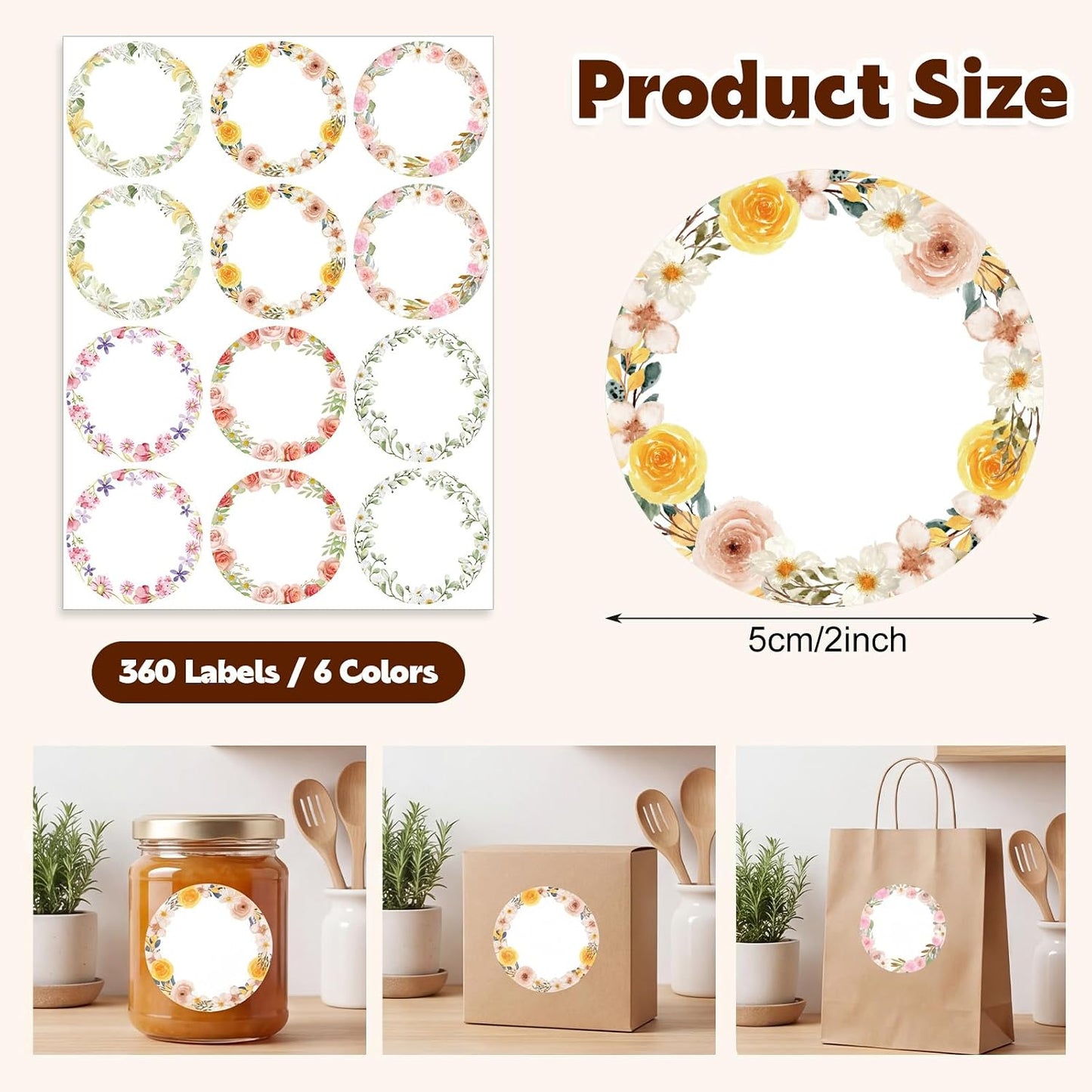 360 Pcs Canning Jar Labels, 2 Inch Round Removable Stickers, 6 Colors | Writable Labels, Easy Peel, No Residue, For Jars, Bottles, Pantry, Meal Prep, Gift Wrap And Party Favors