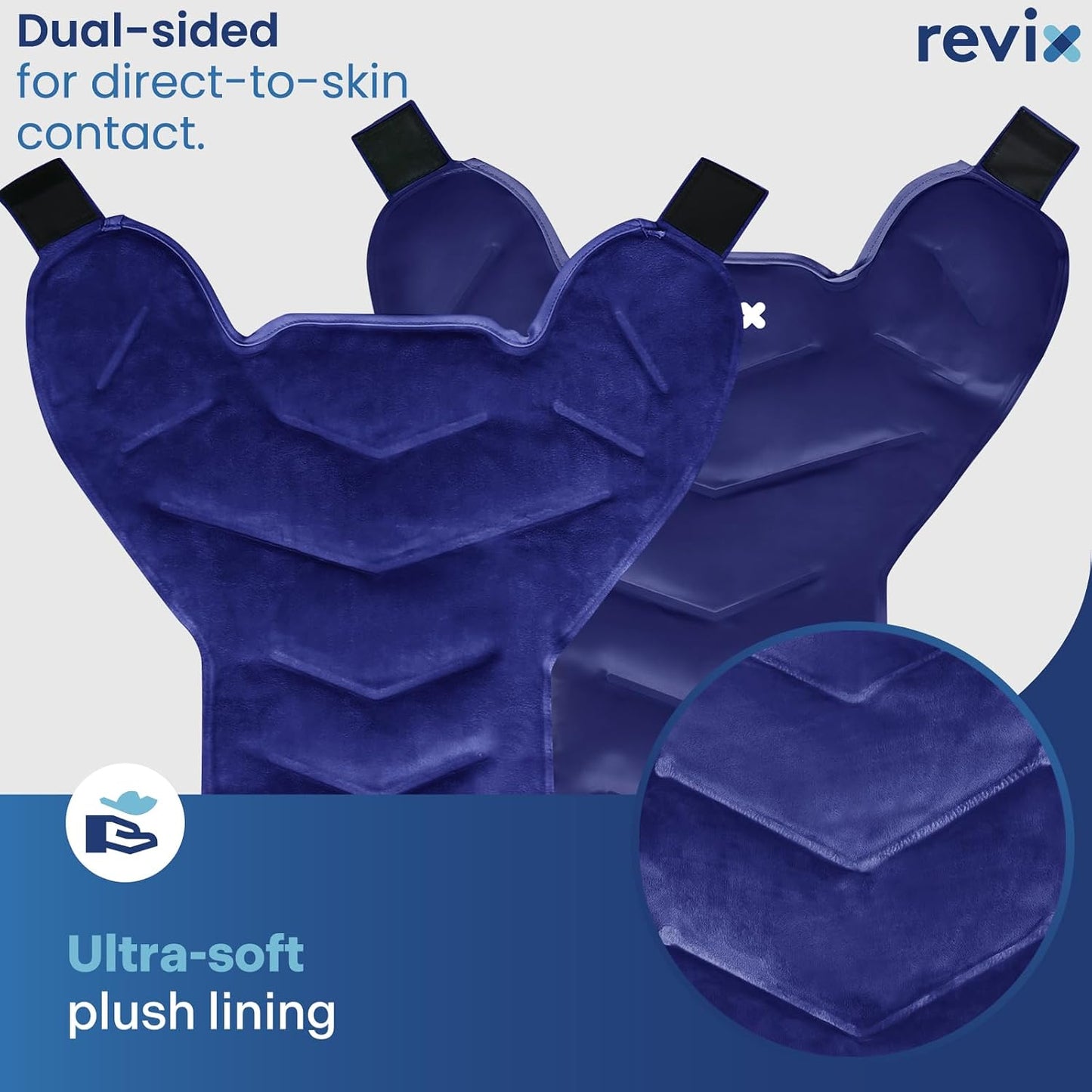 REVIX Large Ice Pack for Back and Shoulder Discomfort Relief, Reusable Gel Cold Pack with Soft Plush Lining, Flexible & Long-Lasting Cold Therapy Wrap, Navy
