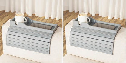 SpaceAid Bamboo Couch Cup Holder, Anti Falling Foldable Sofa Armrest Tray with Cup Holder, Couch Arm Side Table Organizer for Drink Cup Remote Snacks (Natural)