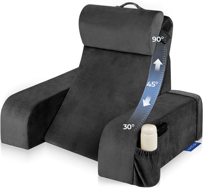 Kayfia Reading Pillow, 30-90° Stepless Adjust Angle & Height, Large, Grey | 2 in 1 Back Wedge Pillow for Bed Sitting up, Adjustable Headrest, Backrest Pillow for Reading/Gaming/Working in Bed or Couch