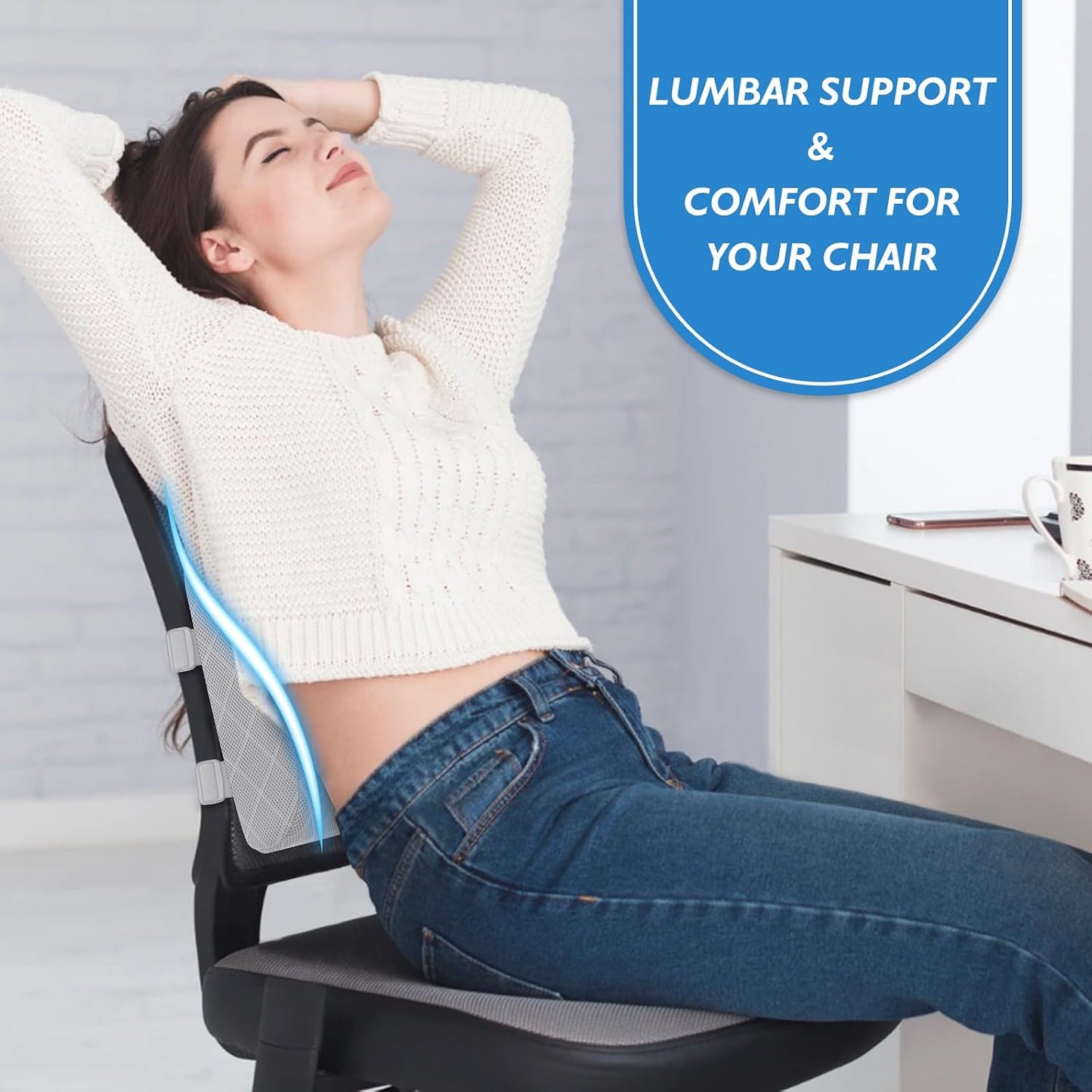 Lumbar Support Pillow for Office Chair, Back Support, Memory Foam, Grey | Improve Sitting Posture & Back Pain Relief. Lumbar Pillow Fits Office, Gaming & Car Chairs with Adjustable Dual Straps