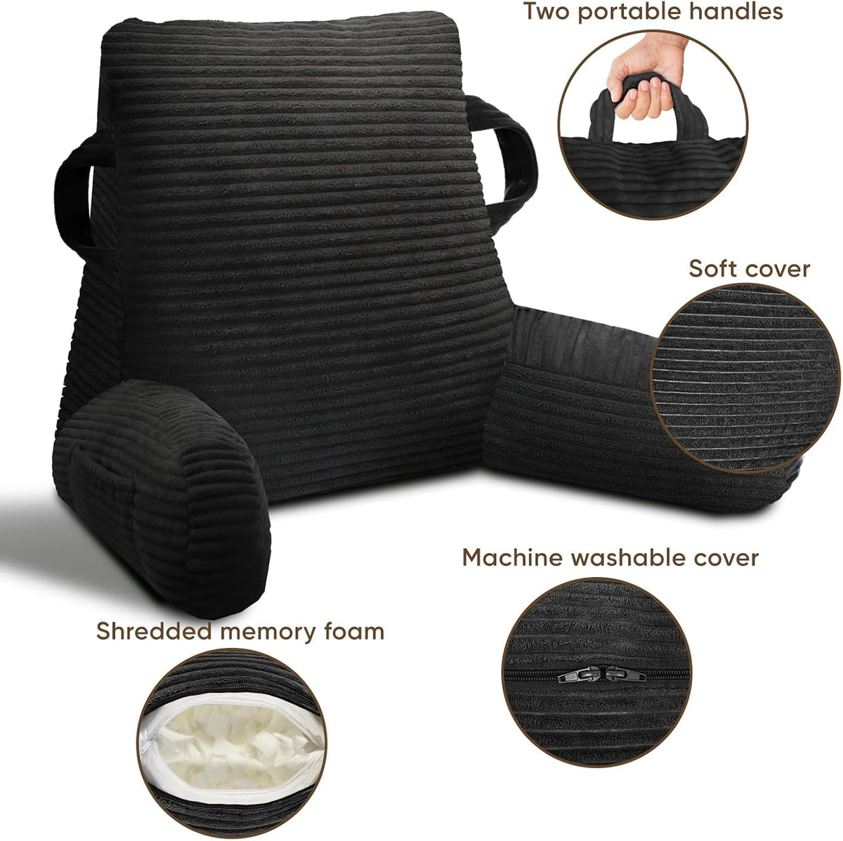 Reading Pillow for Sitting in Bed Adult, Memory Foam, Pockets