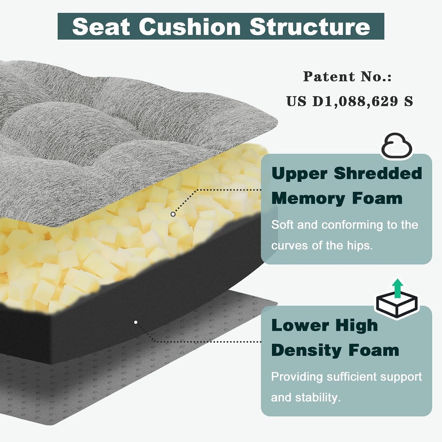 baibu Memory Foam Recliner Cushions with Lumbar Support Pillow Set for Elderly, 20x20x5 Inch Dual-Layer Design Non-Slip Recliner Seat Cushion & Back Support Pillow for Reduce Hip & Lumbar Pain, Brown