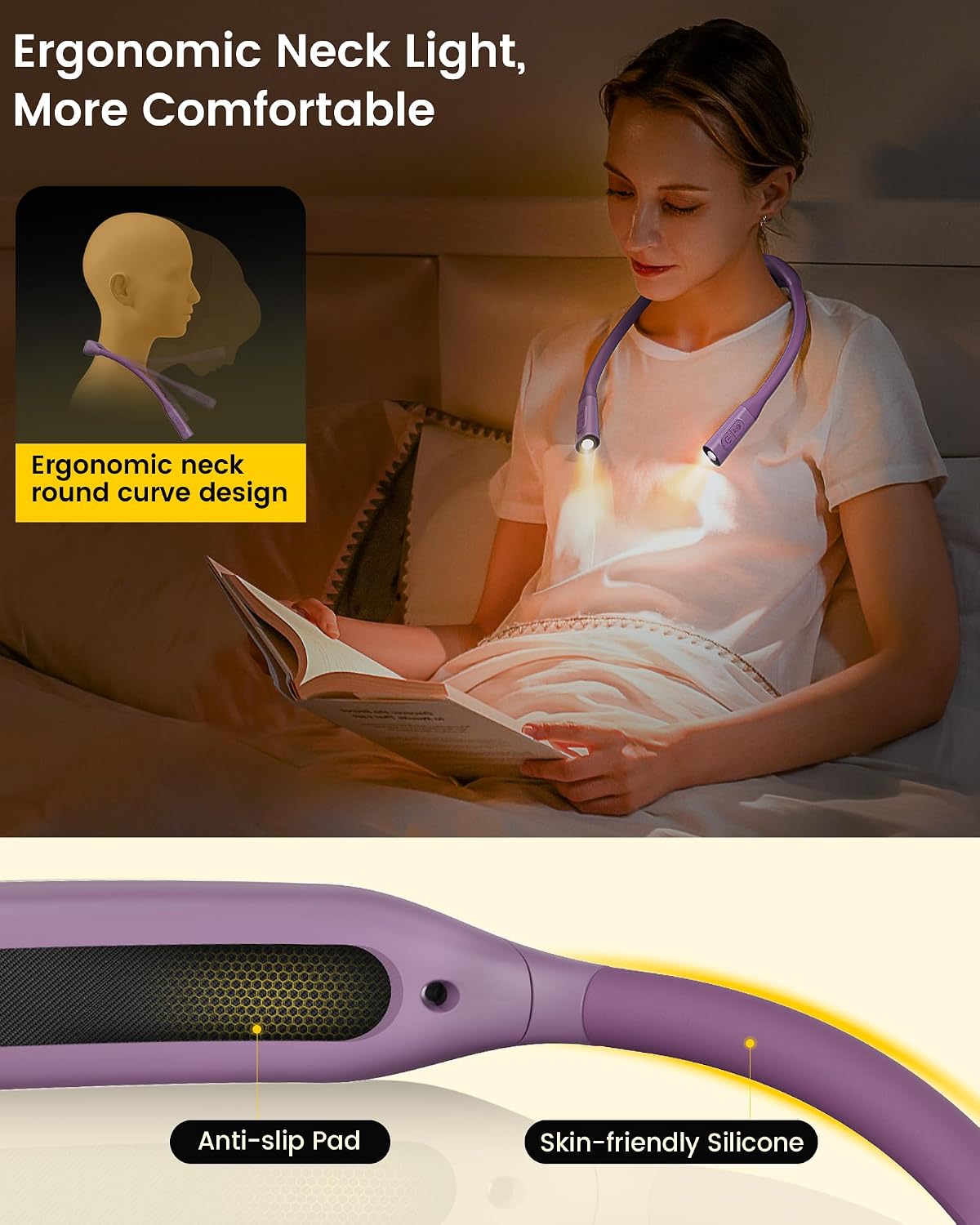 Glocusent Neck Book Light, Rechargeable Neck Lights for Crafts Reading