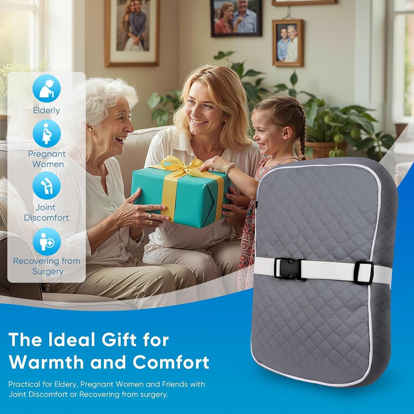 Knee Pillow with Adjustable Securing Strap for Side Sleepers | Fully Supports Knees & Thighs, Leg Support with Soft Strap, Aligns Spine, For Side Sleeping Between Legs, Orthopedic Relief