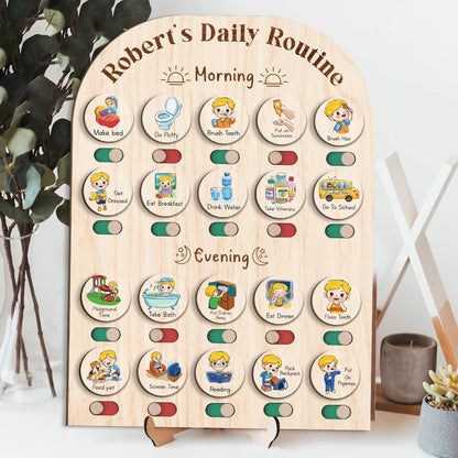 Daily Routine Chart for Kids, Visual Schedule, Routine Chart for Toddlers 3-5, Morning Bedtime Routine Chart for Toddlers, Wooden Chore Chart for Kids