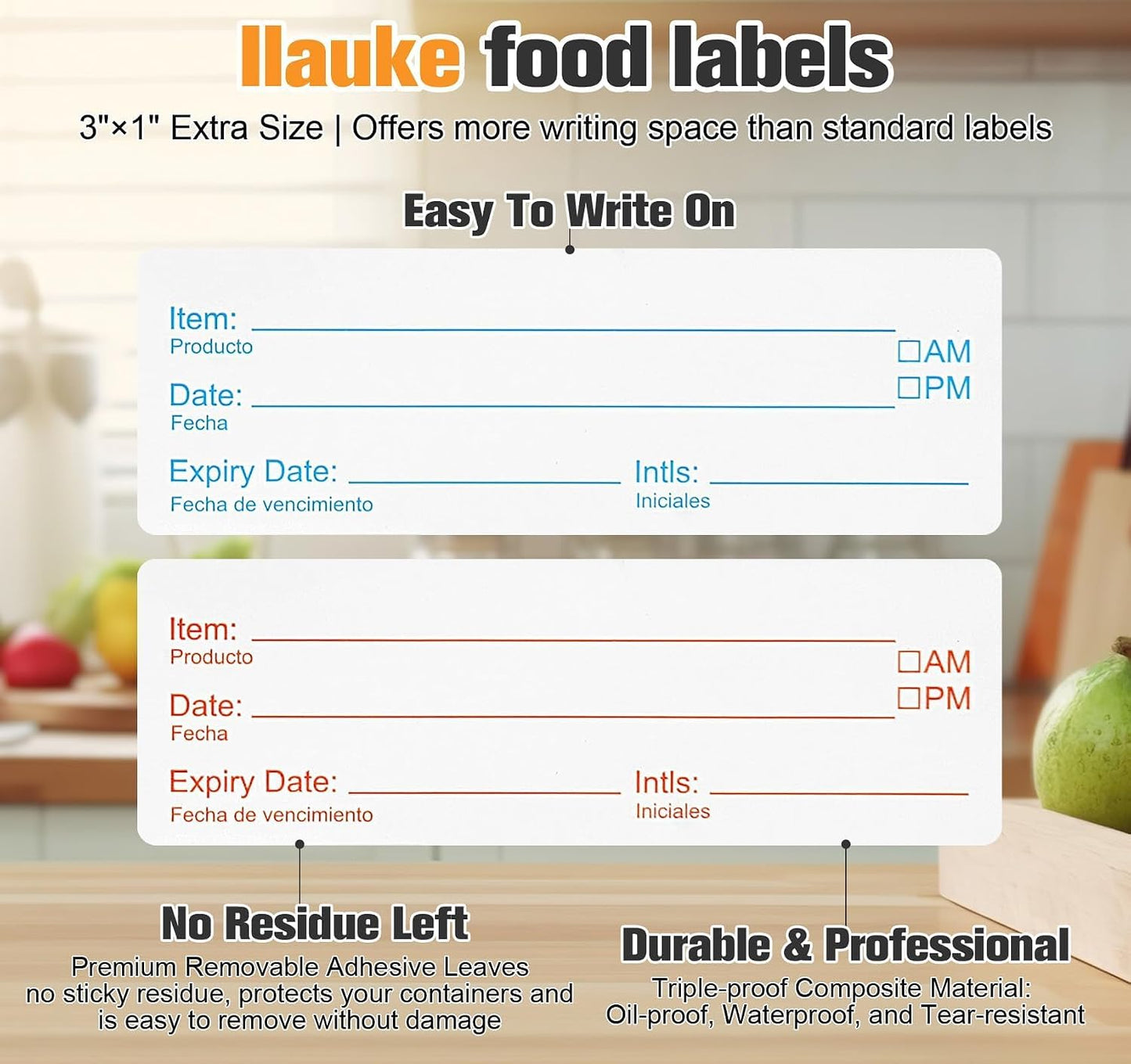 1000 Food Labels 1x3 Removable Food Date Labels Stickers for Containers | ilauke Large Freezer Labels Kitchen Freezer Tape Sticky Labels to Write on Easy Peel Off for Jar Pantry Canning Bottle Buffet