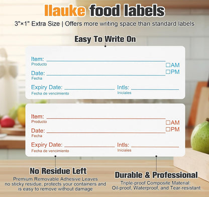 1000 Food Labels 1x3 Removable Food Date Labels Stickers for Containers | ilauke Large Freezer Labels Kitchen Freezer Tape Sticky Labels to Write on Easy Peel Off for Jar Pantry Canning Bottle Buffet