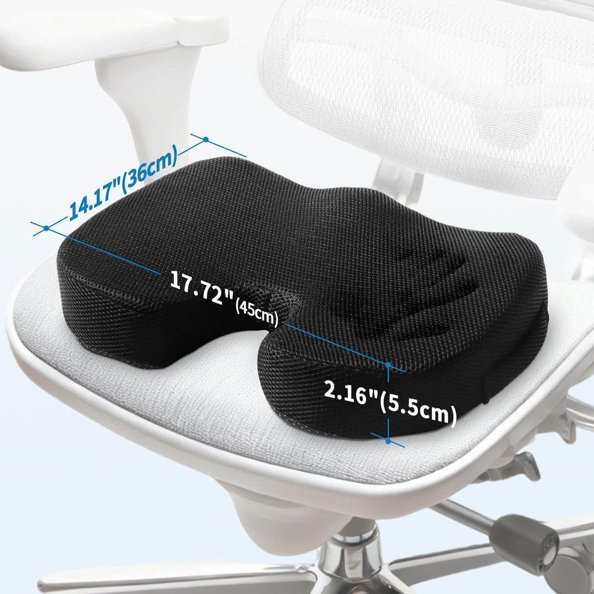 Memory Foam Seat Cushion for Office Chair & Car - Ergonomic Tailbone & Sciatica Pain Relief Pad - Non-Slip Desk Chair Cushion for Long Sitting, Breathable Mesh Pad for Posture Support (Black)
